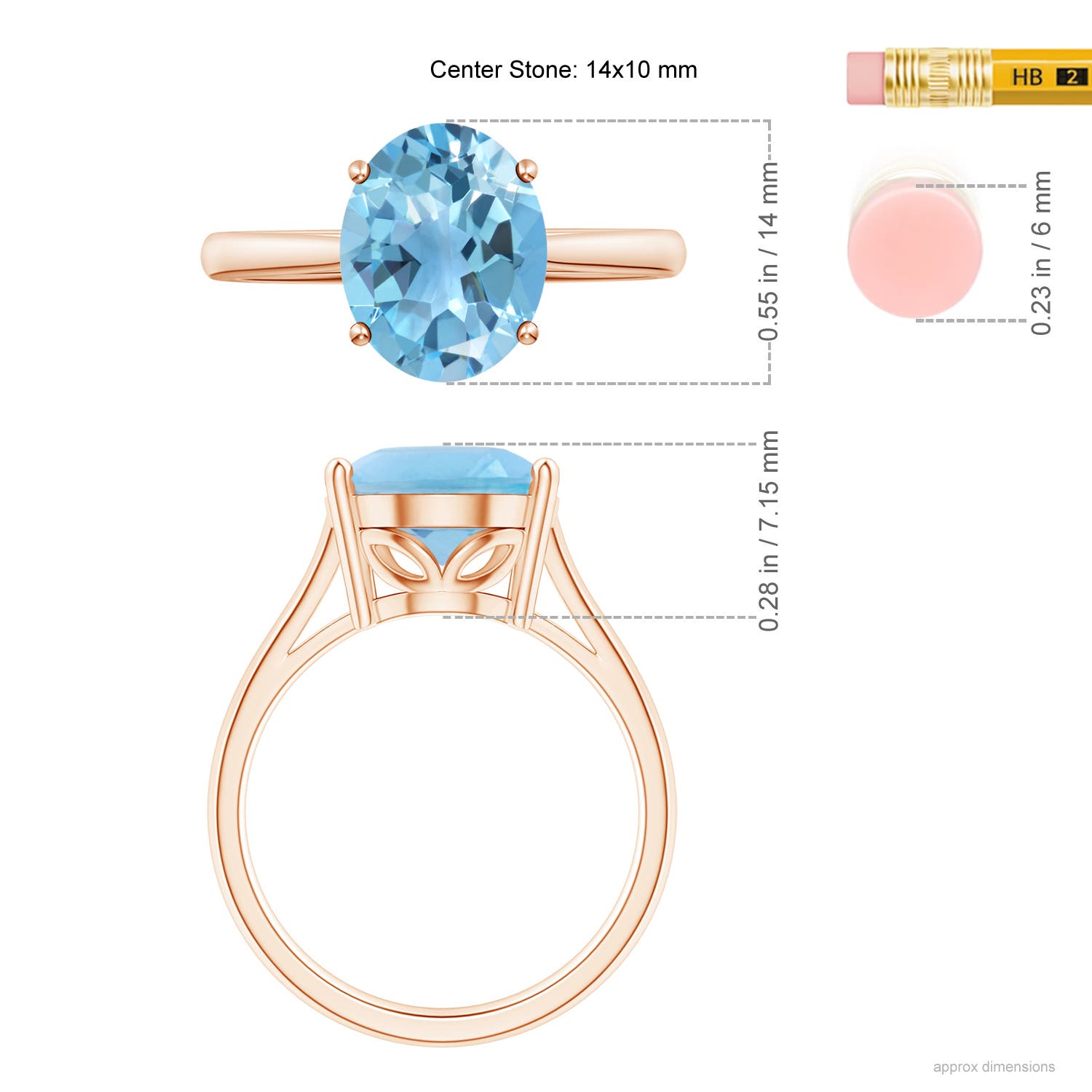 A - Swiss Blue Topaz / 7.2 CT / 14 KT Rose Gold