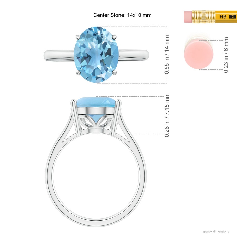14x10mm A Oval Solitaire Swiss Blue Topaz Cocktail Ring in S999 Silver ruler
