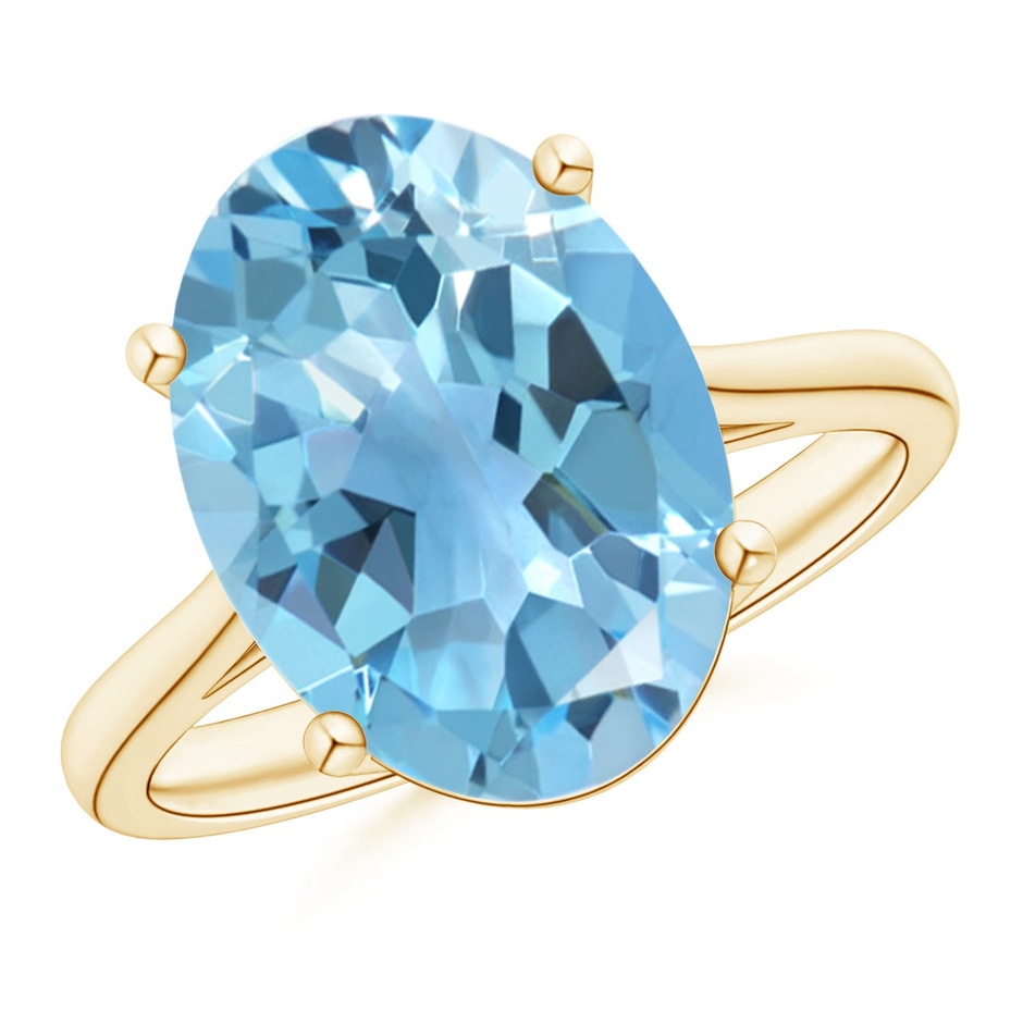 14x10mm A Oval Solitaire Swiss Blue Topaz Cocktail Ring in Yellow Gold 