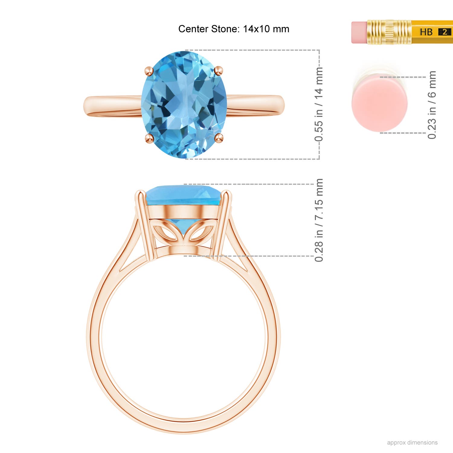 AA - Swiss Blue Topaz / 7.2 CT / 14 KT Rose Gold