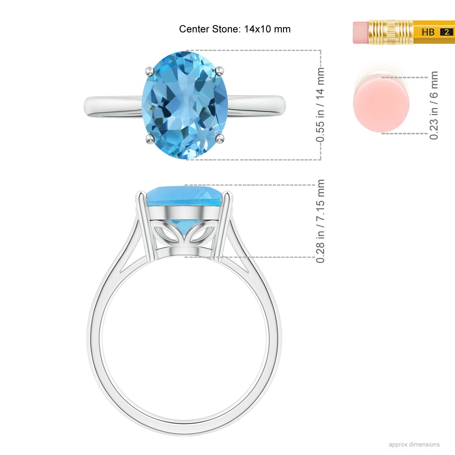 AA - Swiss Blue Topaz / 7.2 CT / 14 KT White Gold