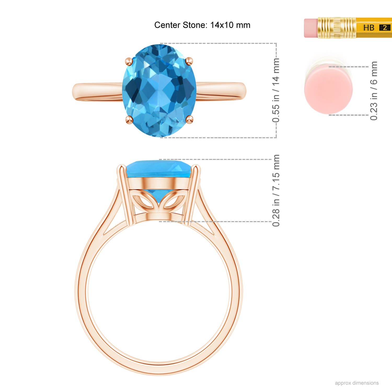 AAA - Swiss Blue Topaz / 7.2 CT / 14 KT Rose Gold