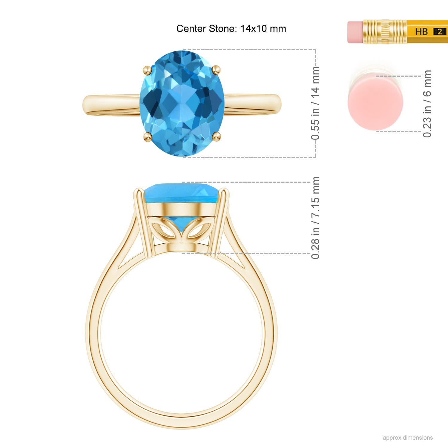 AAA - Swiss Blue Topaz / 7.2 CT / 14 KT Yellow Gold