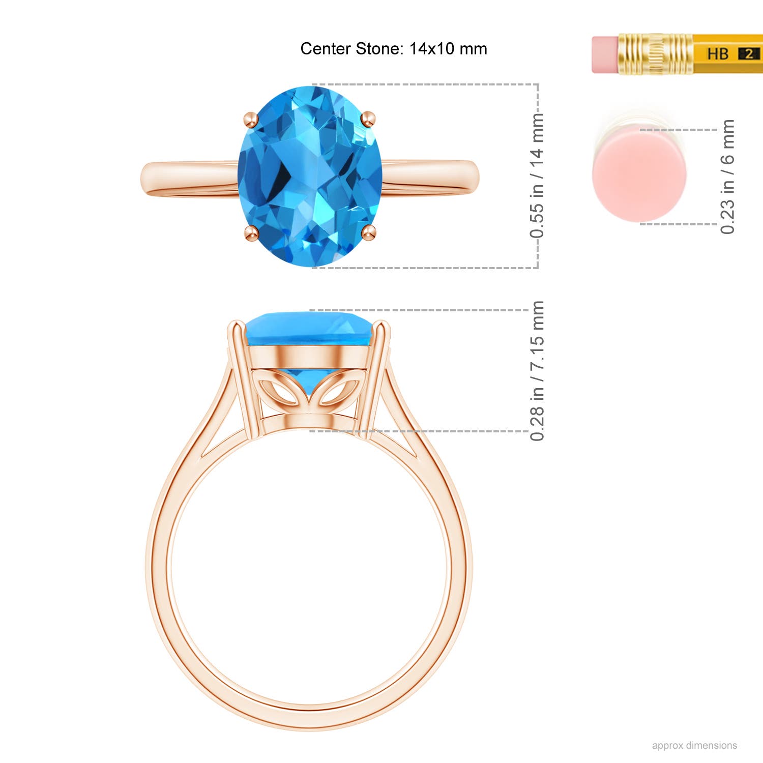 AAAA - Swiss Blue Topaz / 7.2 CT / 14 KT Rose Gold