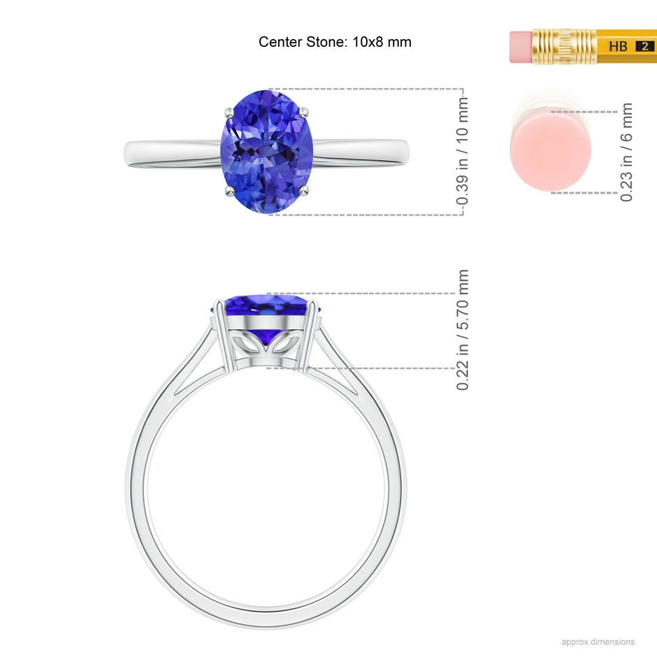 10x8mm AAA Oval Solitaire Tanzanite Cocktail Ring in White Gold ruler