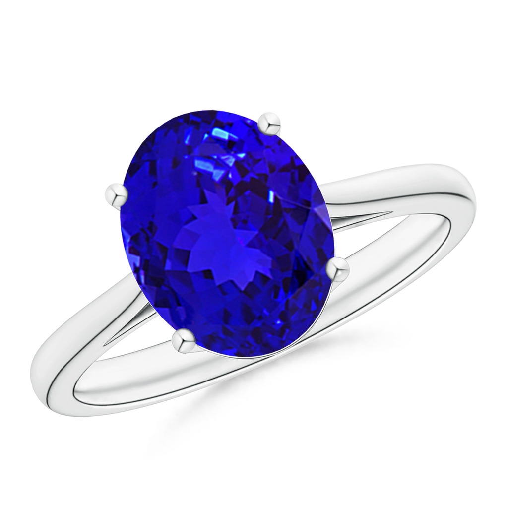 10x8mm AAAA Oval Solitaire Tanzanite Cocktail Ring in White Gold