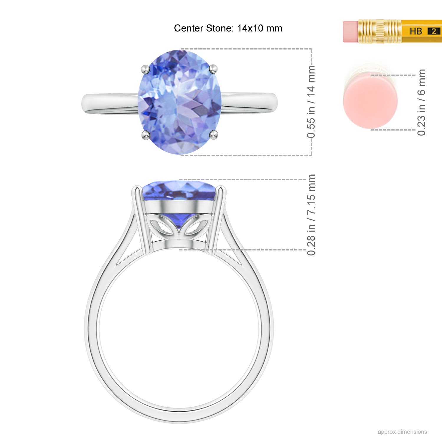 A - Tanzanite / 6 CT / 14 KT White Gold