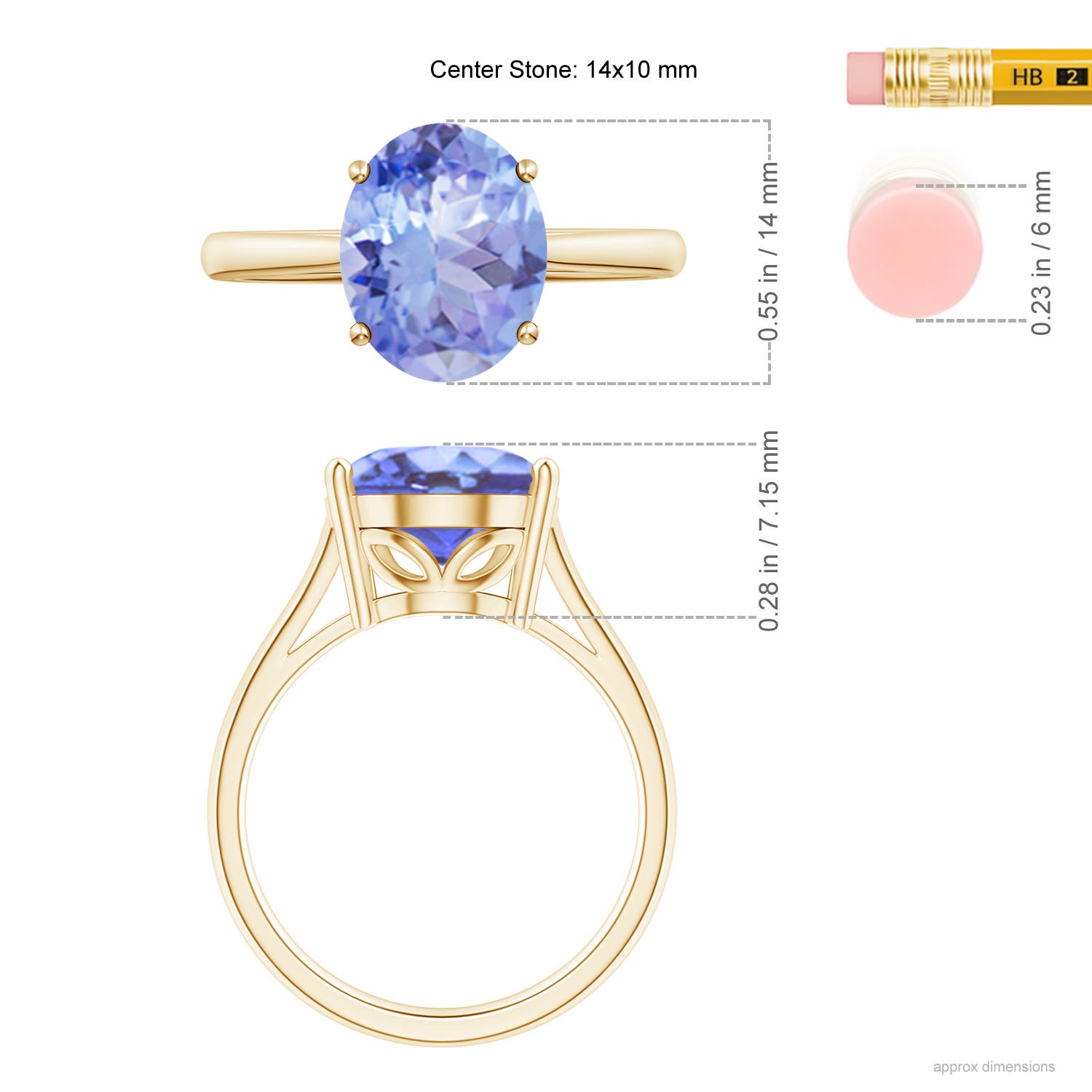 A - Tanzanite / 6 CT / 14 KT Yellow Gold