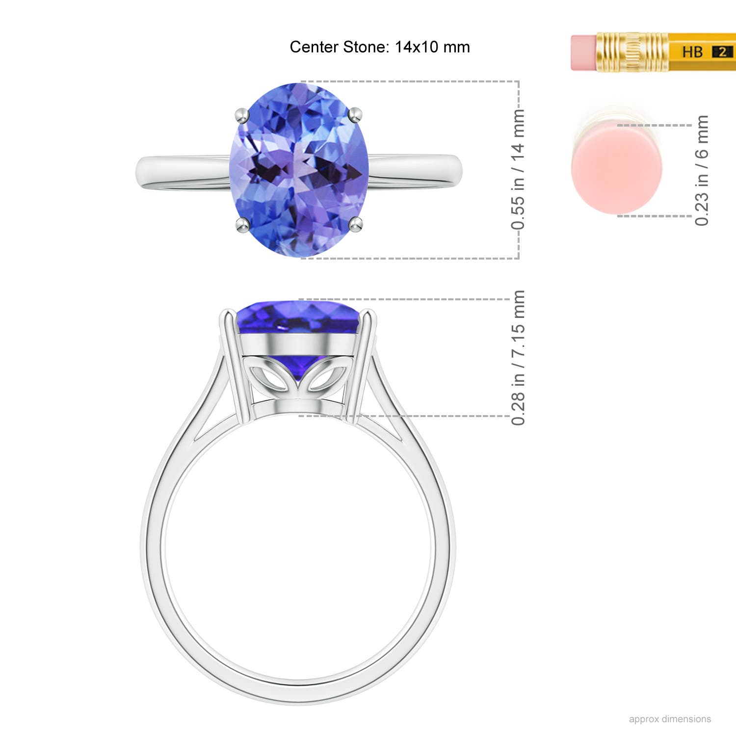 AA - Tanzanite / 6 CT / 14 KT White Gold