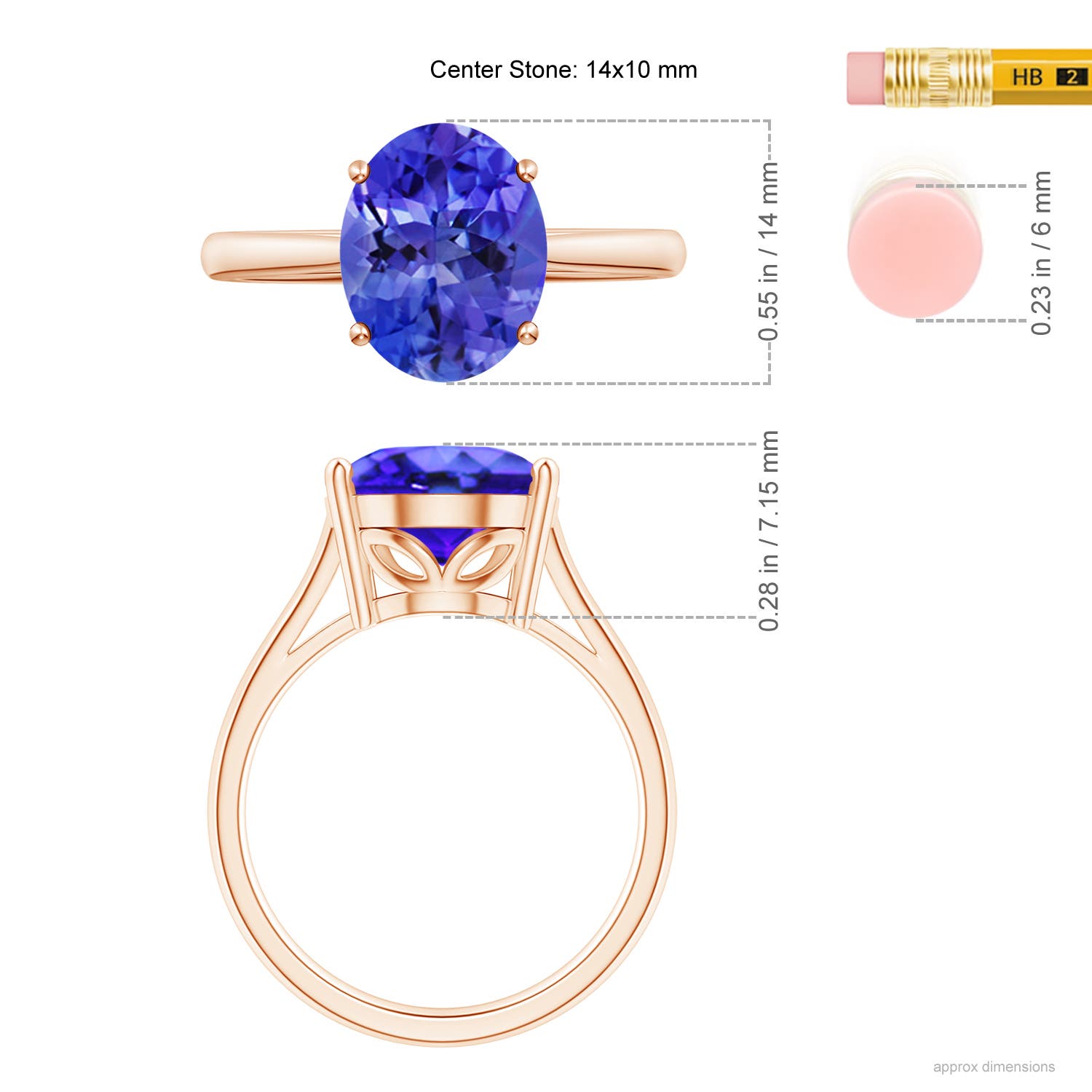 AAA - Tanzanite / 6 CT / 14 KT Rose Gold