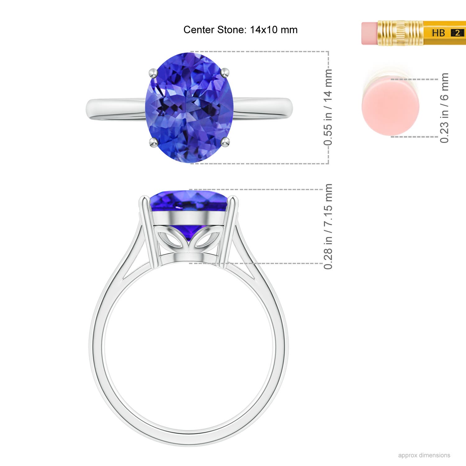 AAA - Tanzanite / 6 CT / 14 KT White Gold