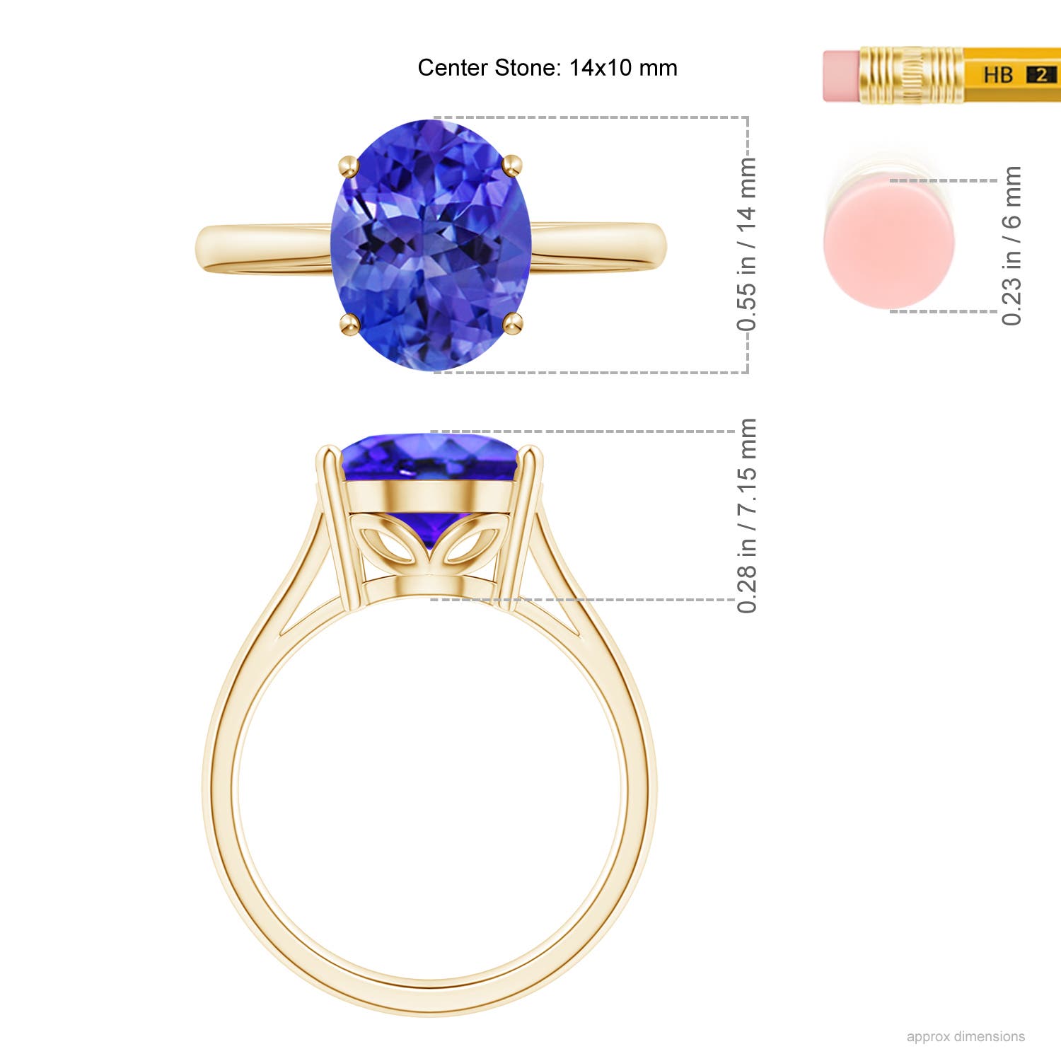 AAA - Tanzanite / 6 CT / 14 KT Yellow Gold