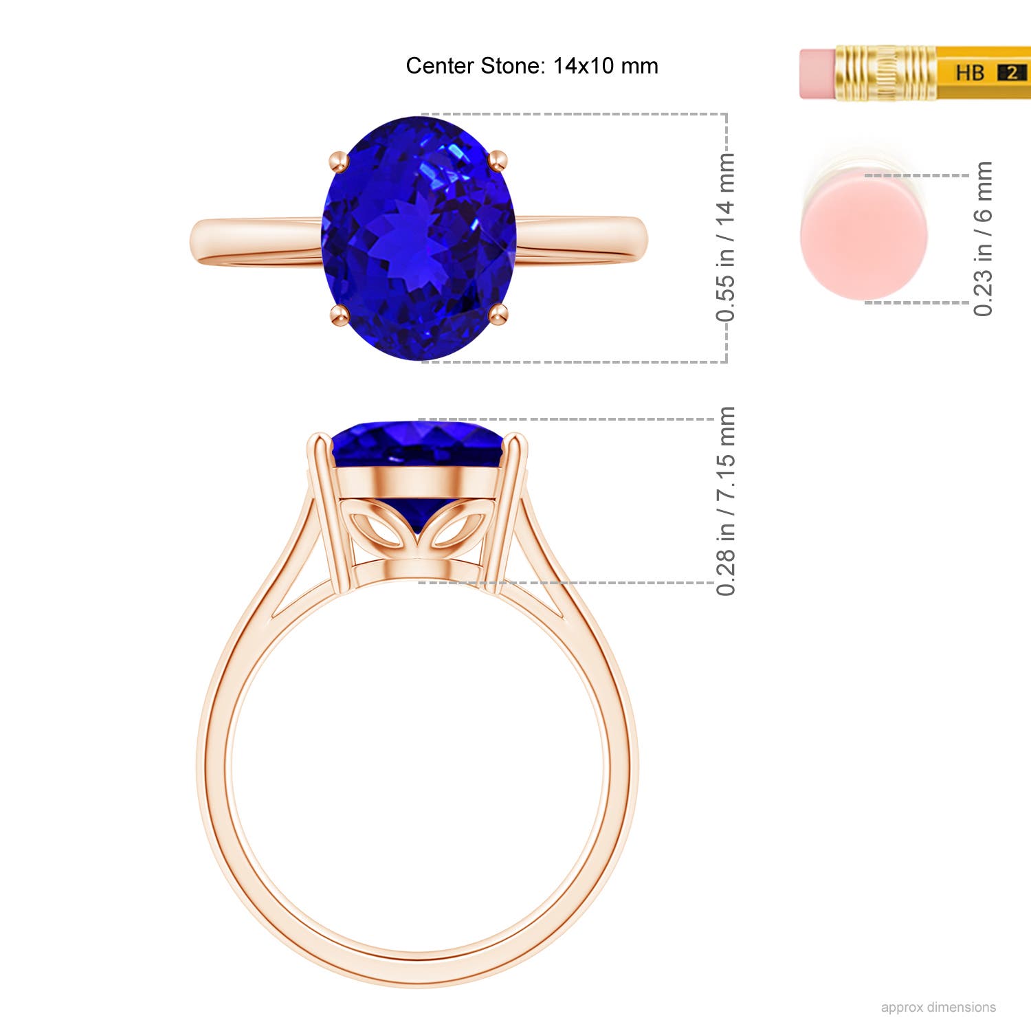 AAAA - Tanzanite / 6 CT / 14 KT Rose Gold