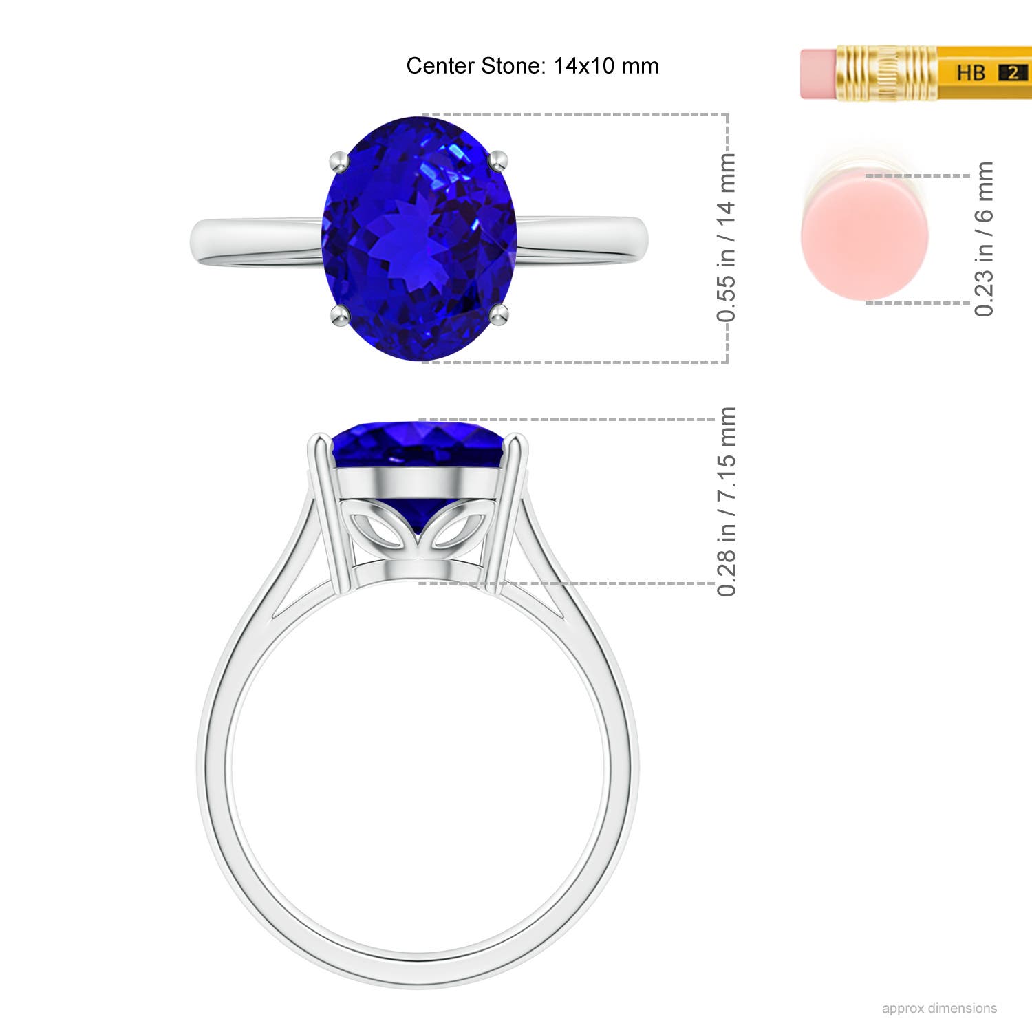 AAAA - Tanzanite / 6 CT / 14 KT White Gold