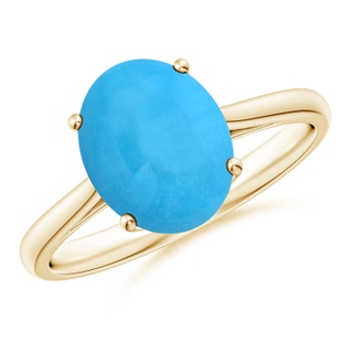 10x8mm AAA Oval Solitaire Turquoise Cocktail Ring in Yellow Gold