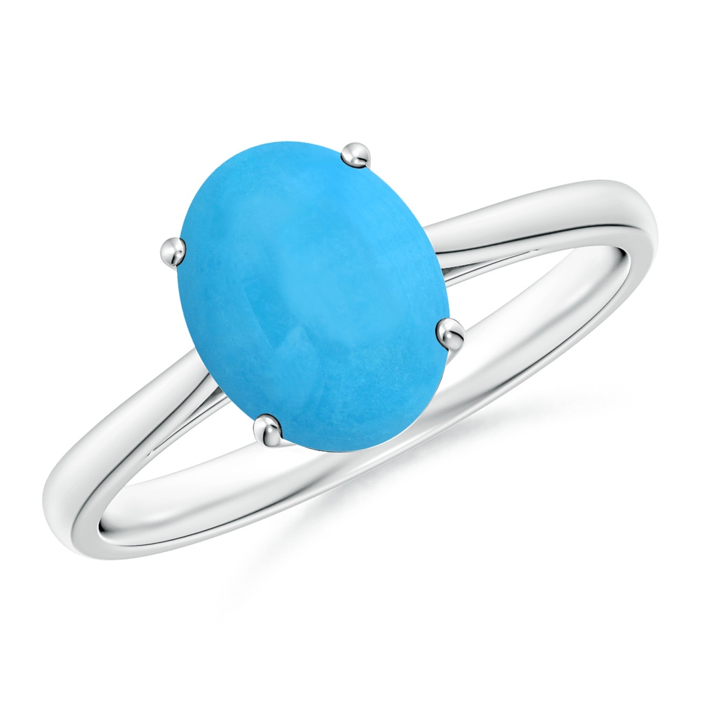 9x7mm AAA Oval Solitaire Turquoise Cocktail Ring in White Gold