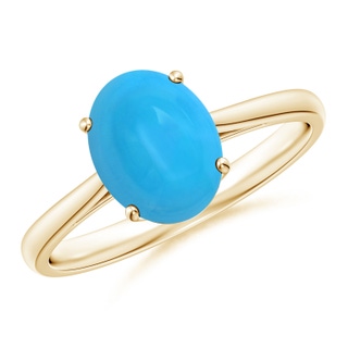 9x7mm AAAA Oval Solitaire Turquoise Cocktail Ring in Yellow Gold