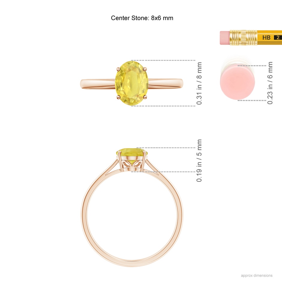 8x6mm A Oval Solitaire Yellow Sapphire Cocktail Ring in Rose Gold ruler