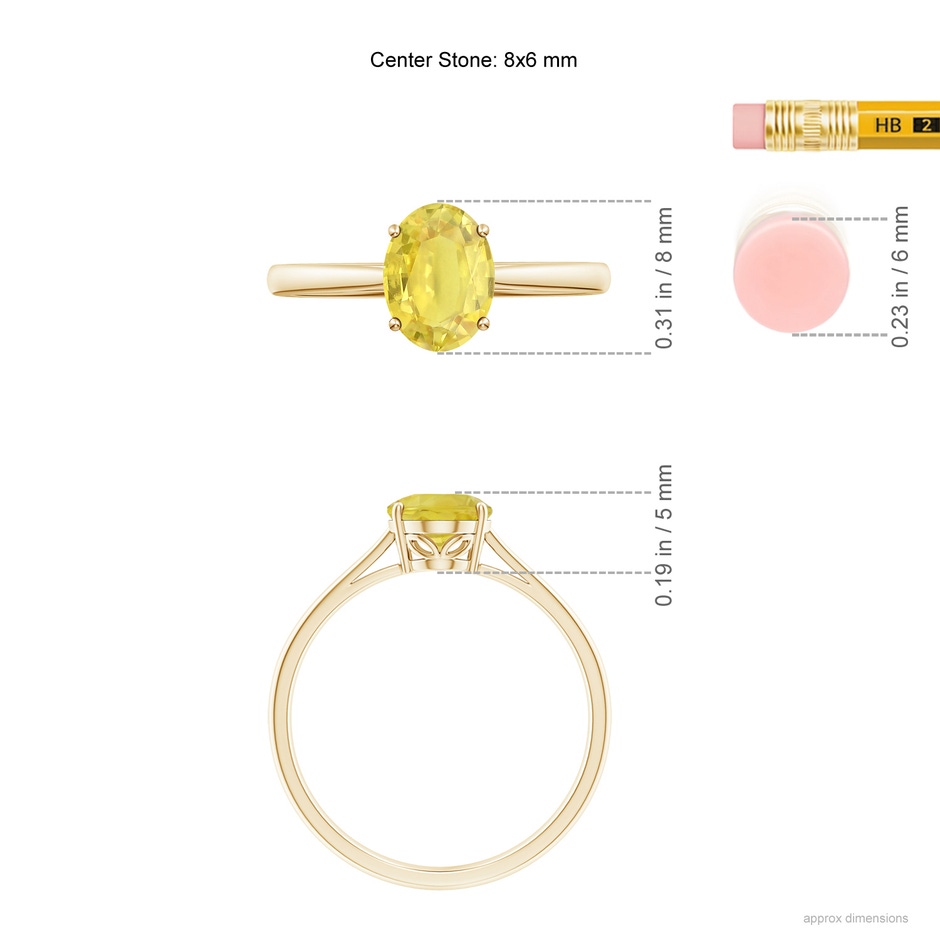 8x6mm A Oval Solitaire Yellow Sapphire Cocktail Ring in Yellow Gold ruler