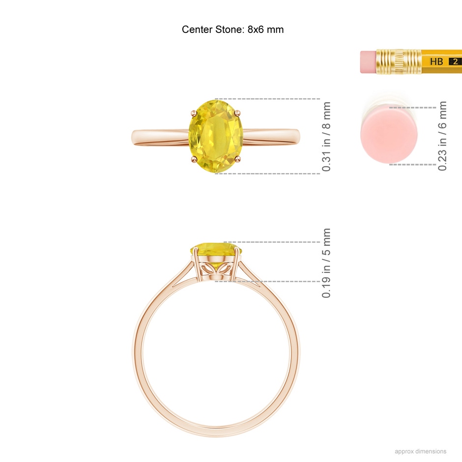 8x6mm AA Oval Solitaire Yellow Sapphire Cocktail Ring in Rose Gold ruler