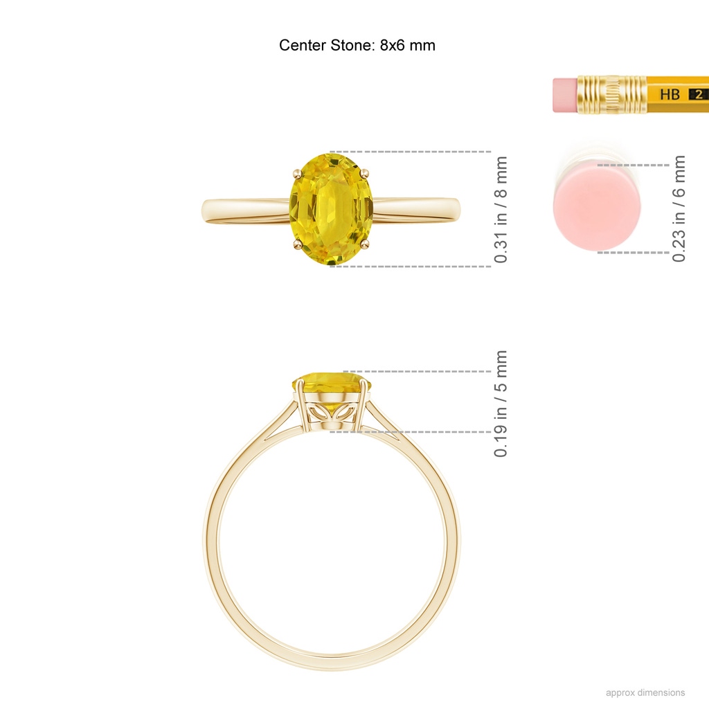 8x6mm AAA Oval Solitaire Yellow Sapphire Cocktail Ring in Yellow Gold Ruler