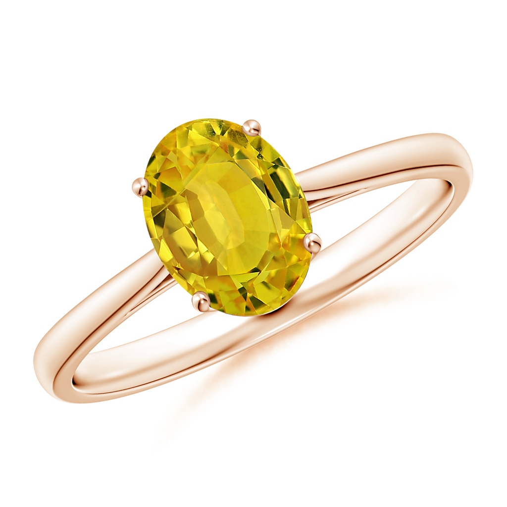 8x6mm AAAA Oval Solitaire Yellow Sapphire Cocktail Ring in Rose Gold