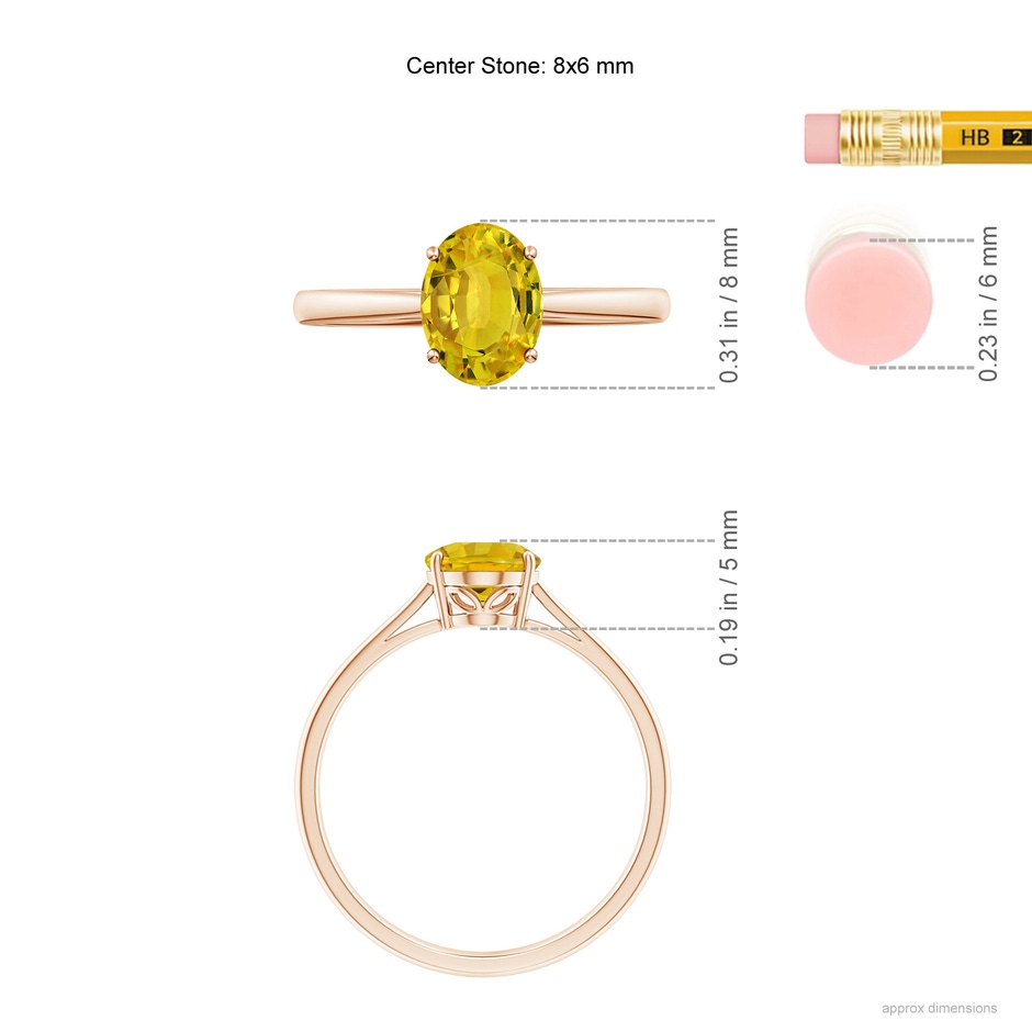 8x6mm AAAA Oval Solitaire Yellow Sapphire Cocktail Ring in Rose Gold ruler