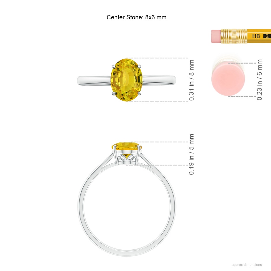 8x6mm AAAA Oval Solitaire Yellow Sapphire Cocktail Ring in White Gold ruler