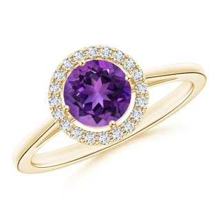 6mm AAAA Floating Round Amethyst Ring with Diamond Halo in 9K Yellow Gold