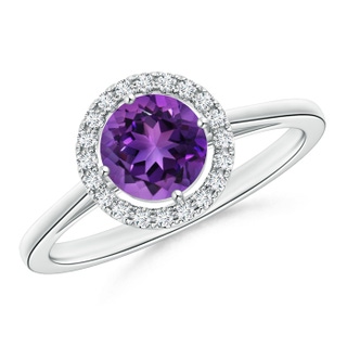 6mm AAAA Floating Round Amethyst Ring with Diamond Halo in White Gold