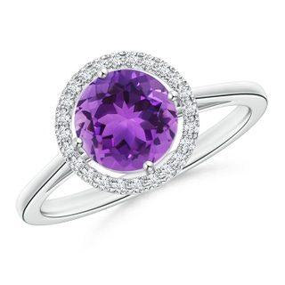 7mm AAA Floating Round Amethyst Ring with Diamond Halo in White Gold