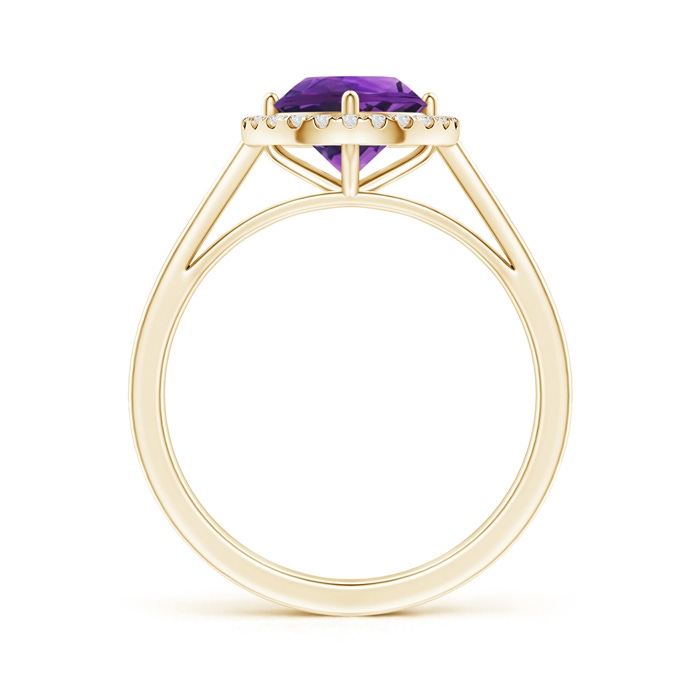 7mm AAAA Floating Round Amethyst Ring with Diamond Halo in Yellow Gold Side-1