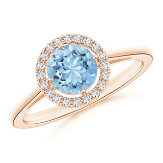 6mm AAAA Floating Round Aquamarine Ring with Diamond Halo in Rose Gold