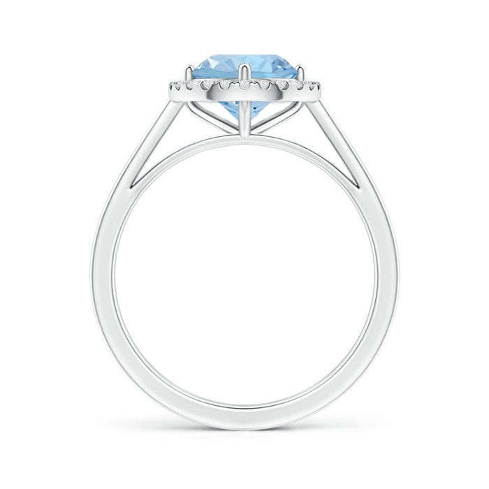 7mm AAA Floating Round Aquamarine Ring with Diamond Halo in White Gold product image