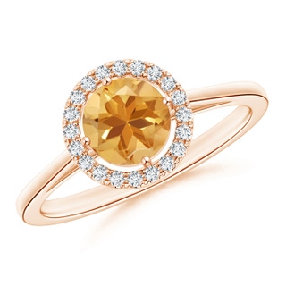 6mm A Floating Round Citrine Ring with Diamond Halo in 9K Rose Gold