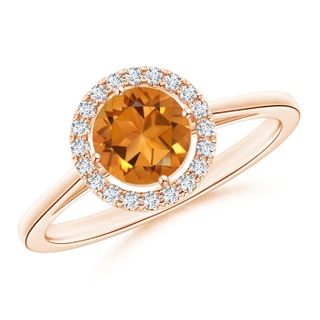 6mm AAA Floating Round Citrine Ring with Diamond Halo in 9K Rose Gold
