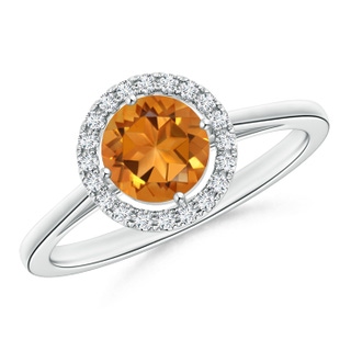 6mm AAA Floating Round Citrine Ring with Diamond Halo in White Gold