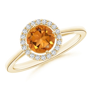 6mm AAA Floating Round Citrine Ring with Diamond Halo in Yellow Gold