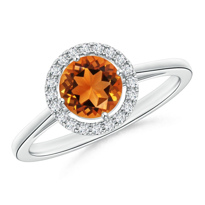 6mm AAAA Floating Round Citrine Ring with Diamond Halo in P950 Platinum