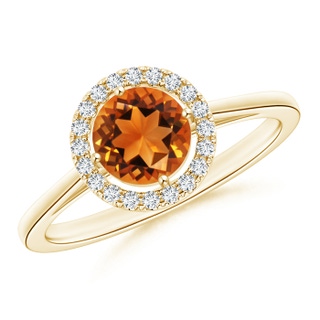 6mm AAAA Floating Round Citrine Ring with Diamond Halo in Yellow Gold