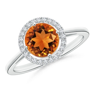 7mm AAAA Floating Round Citrine Ring with Diamond Halo in White Gold