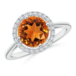 8mm AAAA Floating Round Citrine Ring with Diamond Halo in P950 Platinum