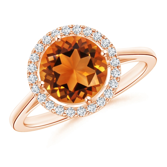 8mm AAAA Floating Round Citrine Ring with Diamond Halo in Rose Gold 
