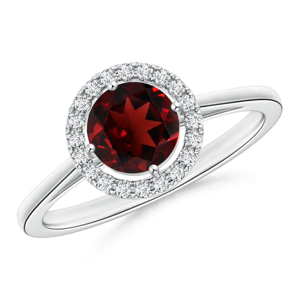 6mm AAA Floating Round Garnet Ring with Diamond Halo in White Gold