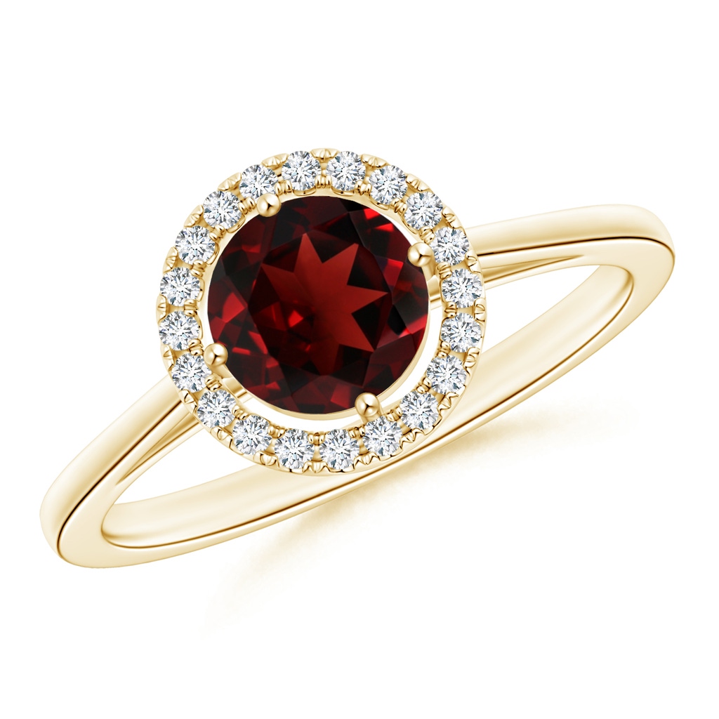 6mm AAA Floating Round Garnet Ring with Diamond Halo in Yellow Gold 
