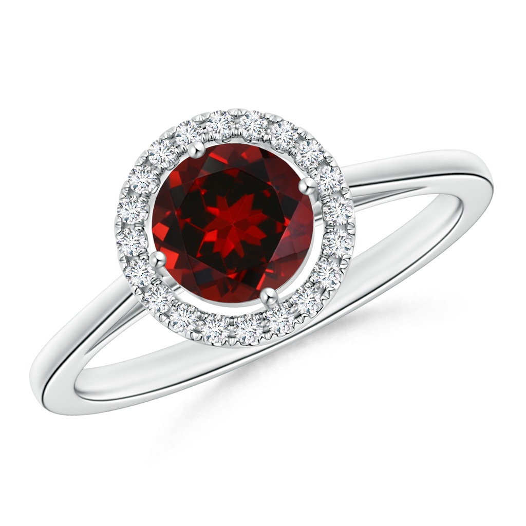 6mm AAAA Floating Round Garnet Ring with Diamond Halo in P950 Platinum