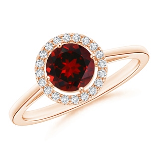 6mm AAAA Floating Round Garnet Ring with Diamond Halo in Rose Gold