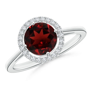 7mm AAA Floating Round Garnet Ring with Diamond Halo in White Gold