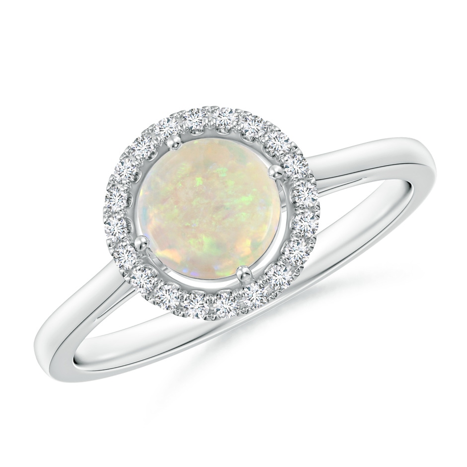 6mm AAA Floating Round Opal Ring with Diamond Halo in White Gold 