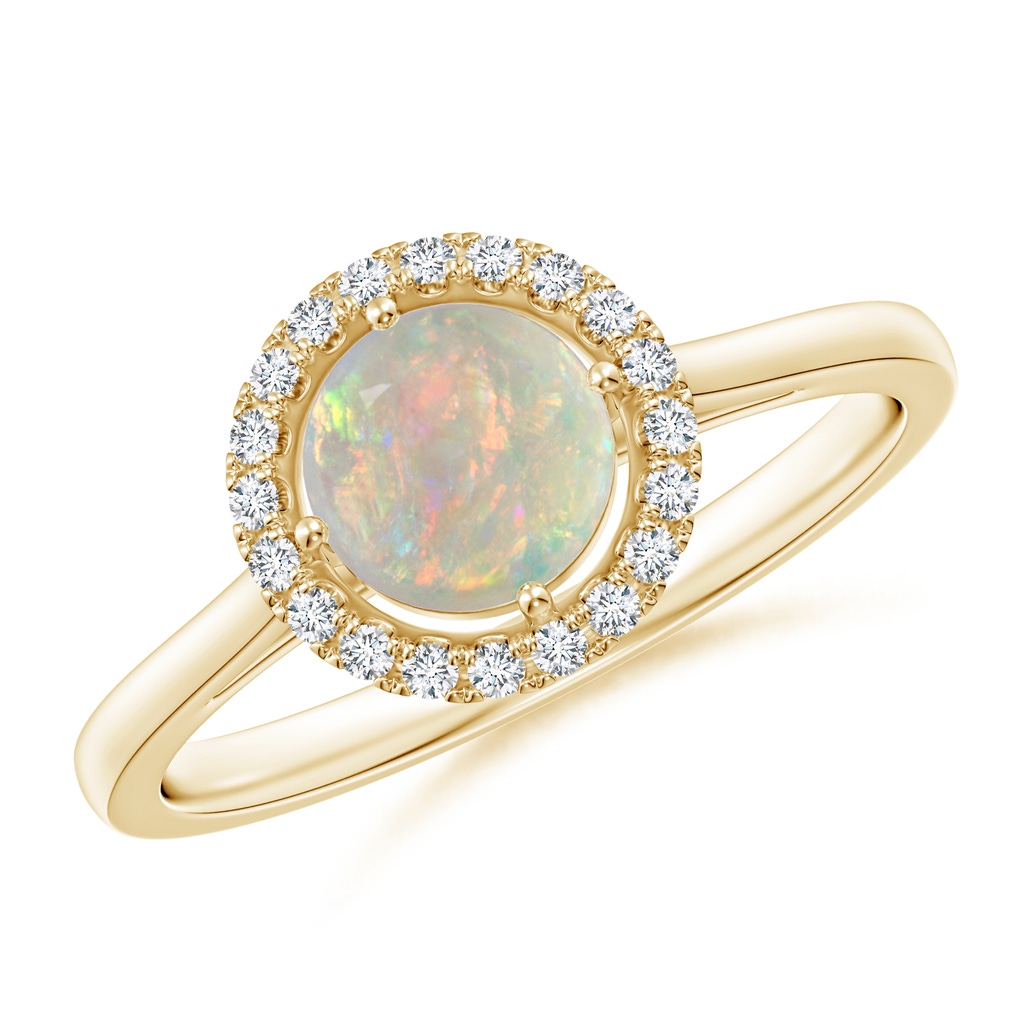 6mm AAAA Floating Round Opal Ring with Diamond Halo in 10K Yellow Gold
